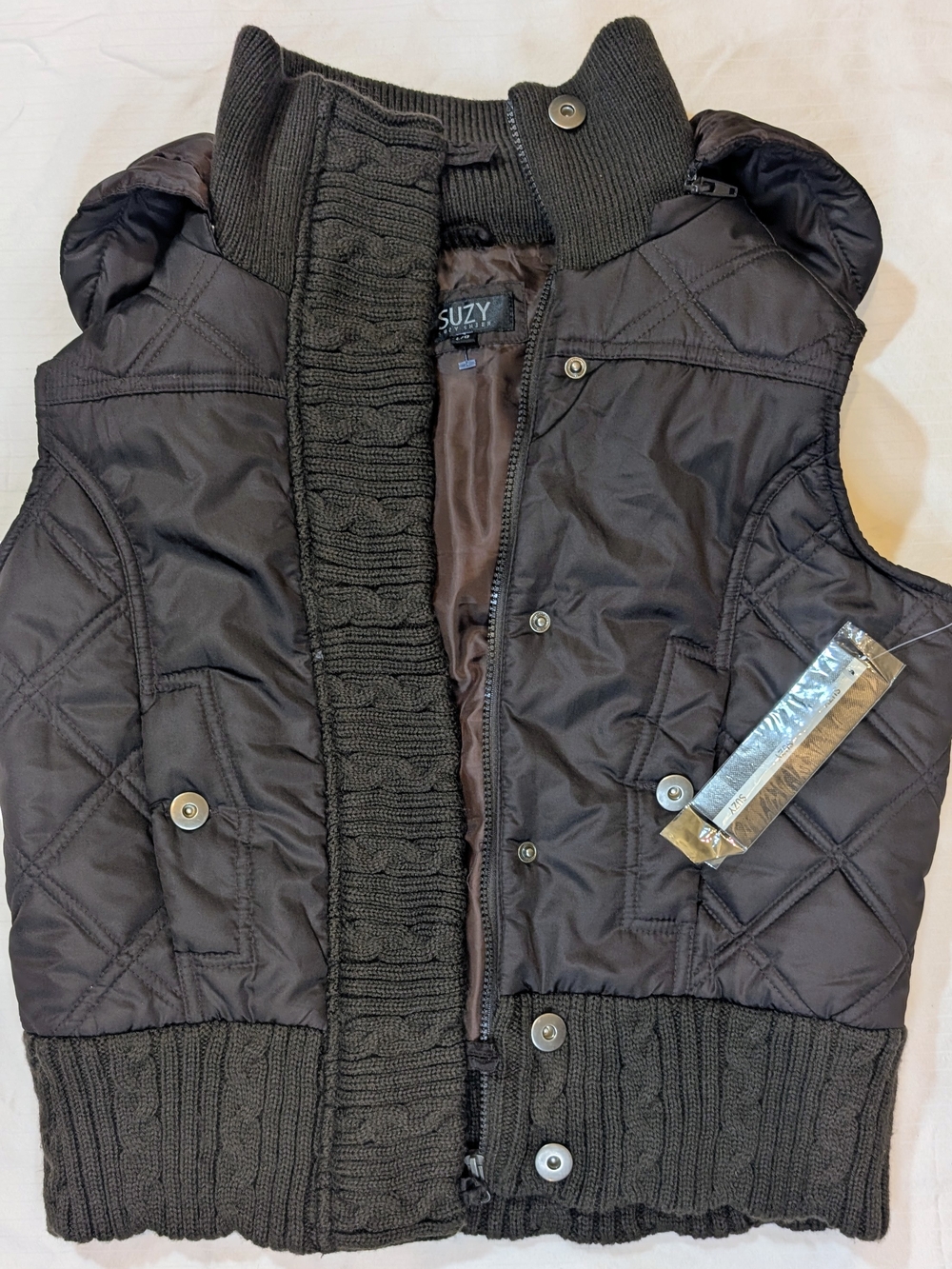 Suzy Shier Quilted Puffer Vest - Dark Brown